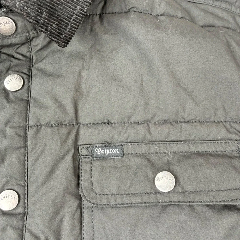 Brixton Mens Quilted Shirt Jacket Corduroy Collar Snap Front Black Large